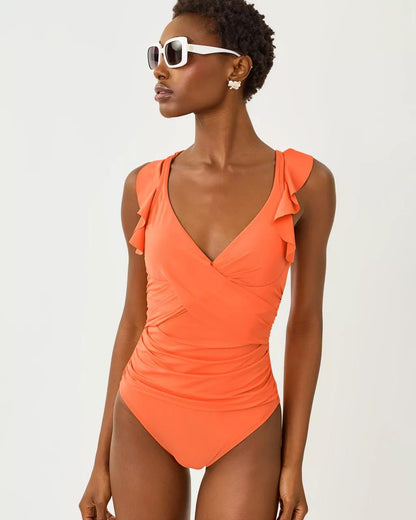 Remini Ruffle One-Piece Swimsuit - Sunset Orange