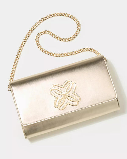 Brit Leather Logo Clutch - Gold Metallic