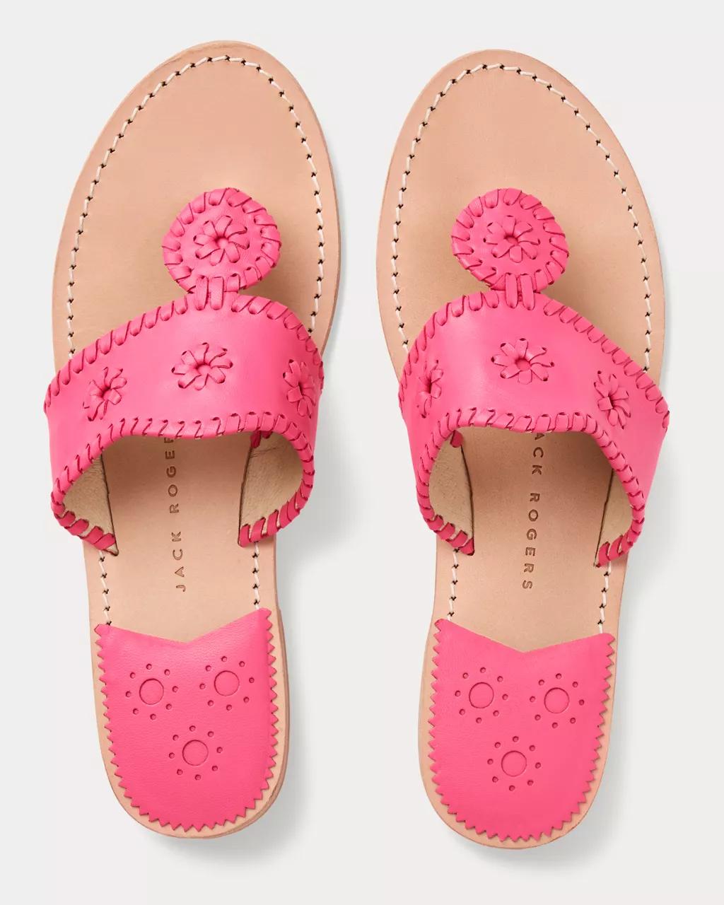 Jack Rogers Jacks Leather Flat Sandal - Hot Pink