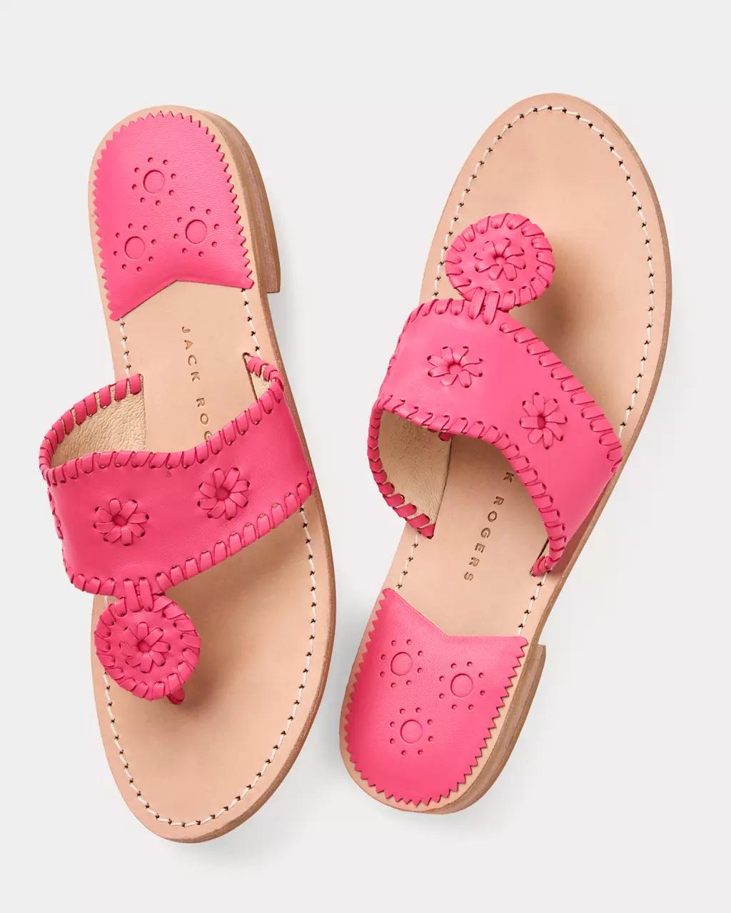 Jack Rogers Jacks Leather Flat Sandal - Hot Pink