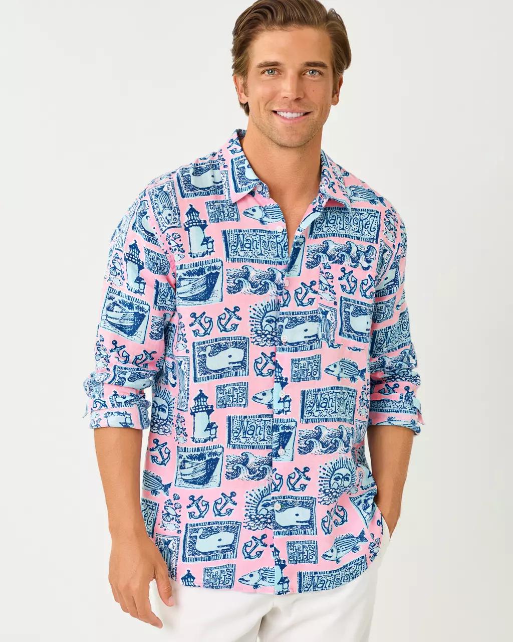 Men's Stuff Addison Button Down Linen Shirt - Conch Shell Pink