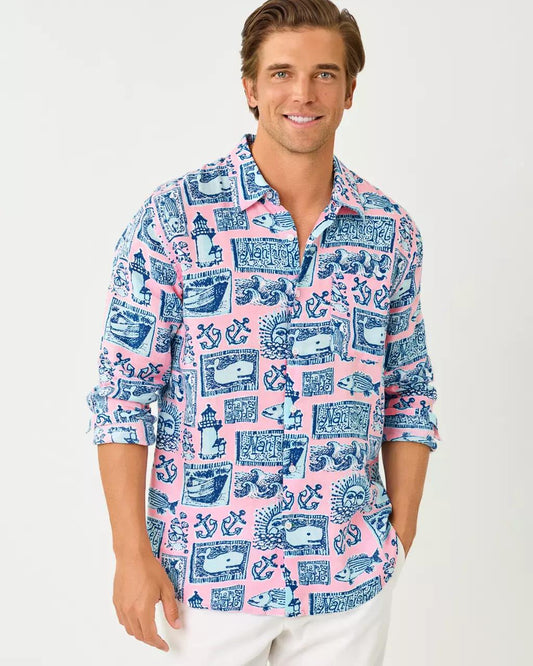 Men's Stuff Addison Button Down Linen Shirt - Conch Shell Pink