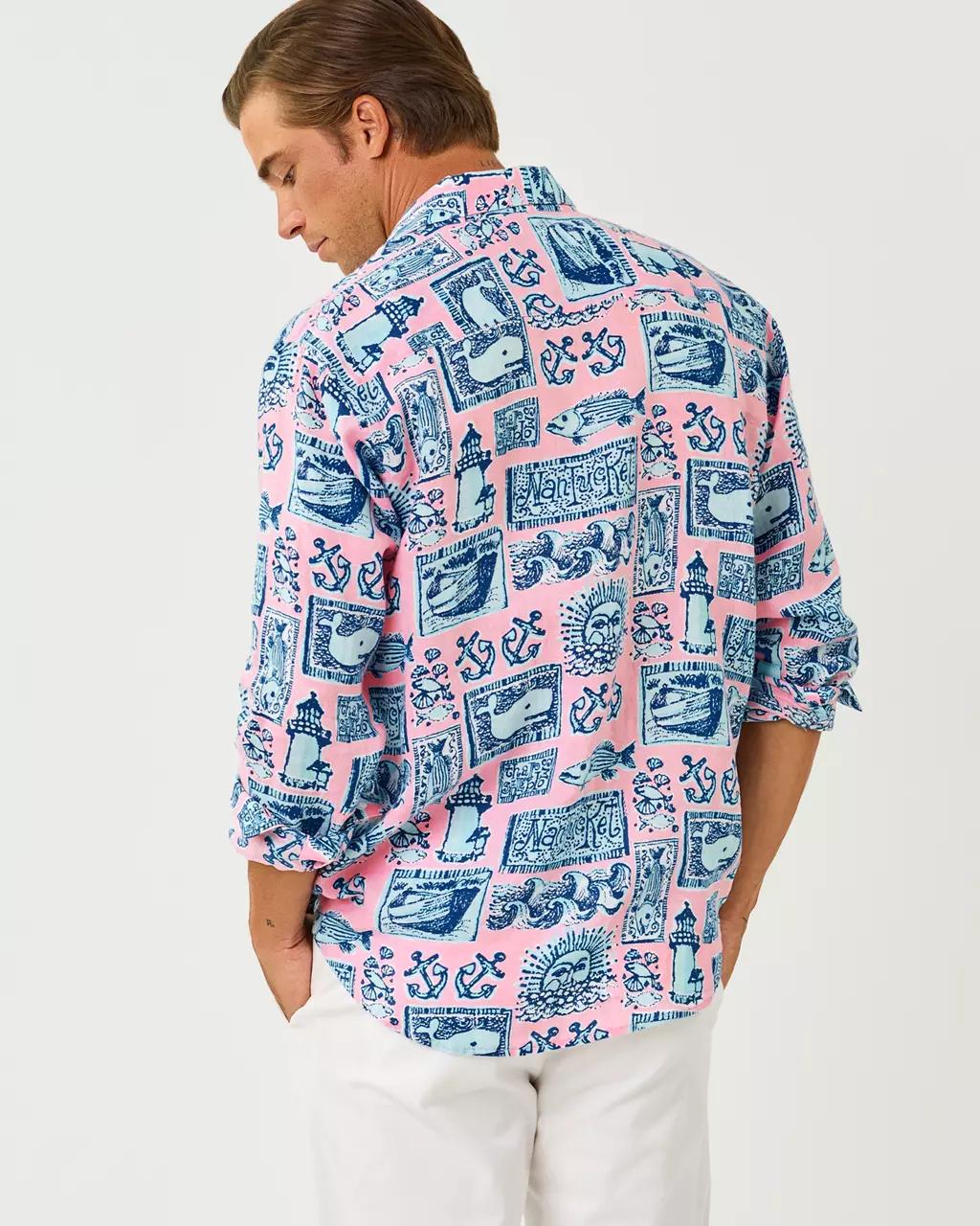 Men's Stuff Addison Button Down Linen Shirt - Conch Shell Pink