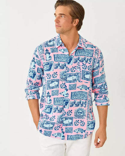 Men's Stuff Addison Button Down Linen Shirt - Conch Shell Pink