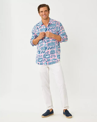 Men's Stuff Addison Button Down Linen Shirt - Conch Shell Pink