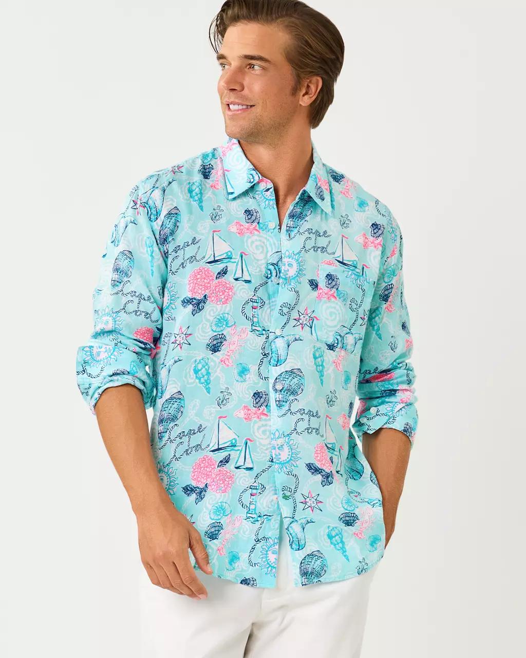 Men's Stuff Addison Button Down Linen Shirt - Day Dream Blue