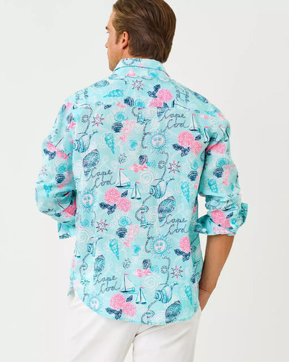 Men's Stuff Addison Button Down Linen Shirt - Day Dream Blue