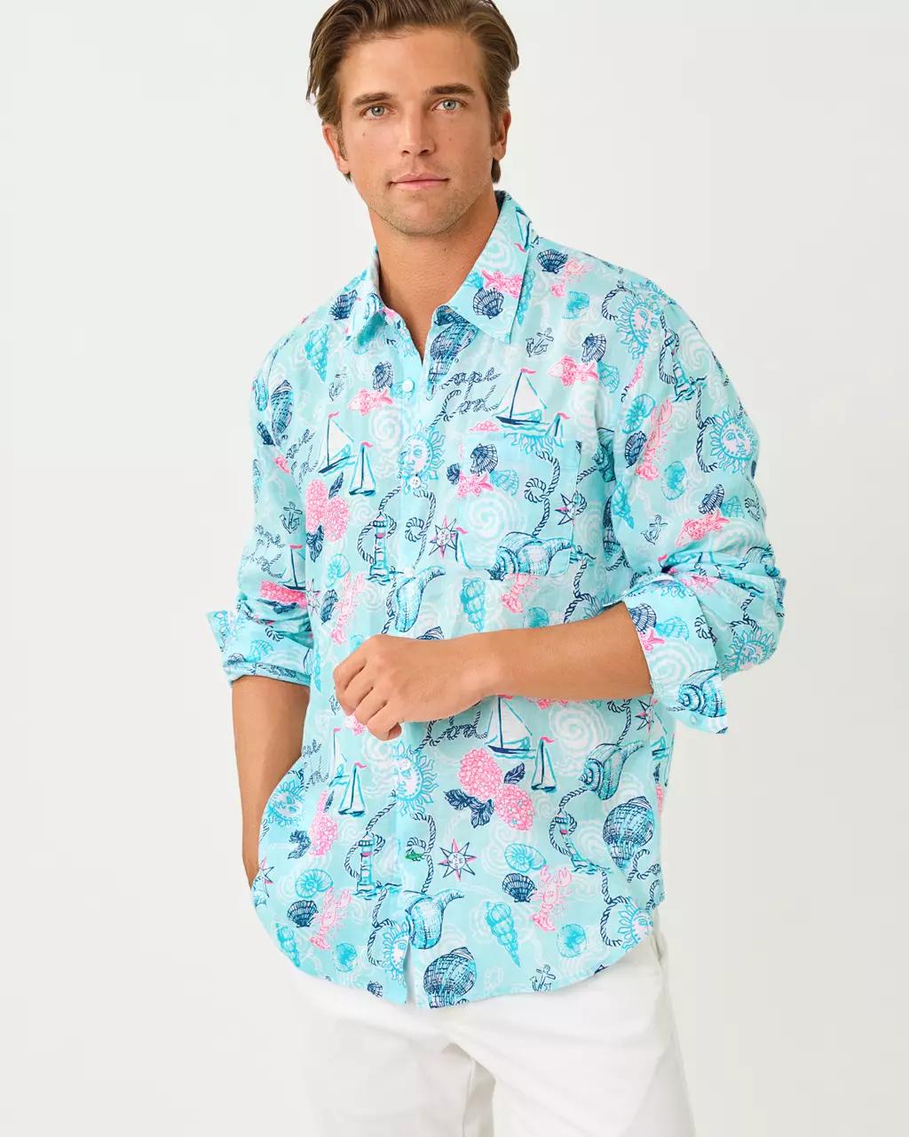 Men's Stuff Addison Button Down Linen Shirt - Day Dream Blue