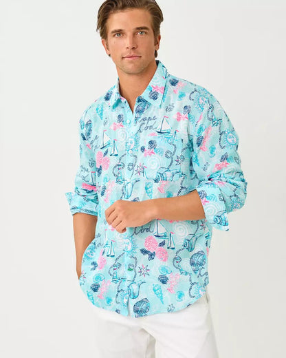 Men's Stuff Addison Button Down Linen Shirt - Day Dream Blue