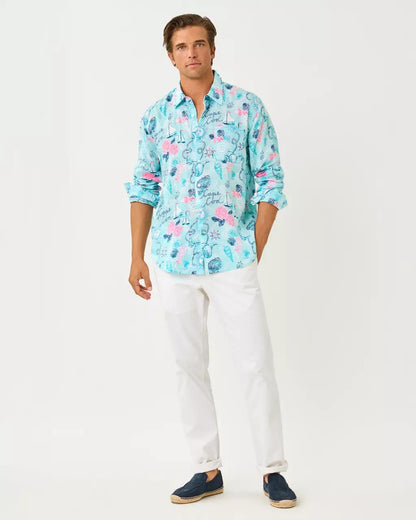 Men's Stuff Addison Button Down Linen Shirt - Day Dream Blue