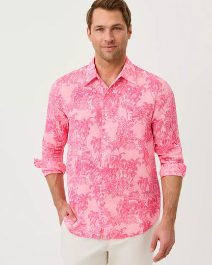 Men's Stuff Addison Button Down Linen Shirt - Conch Shell Pink