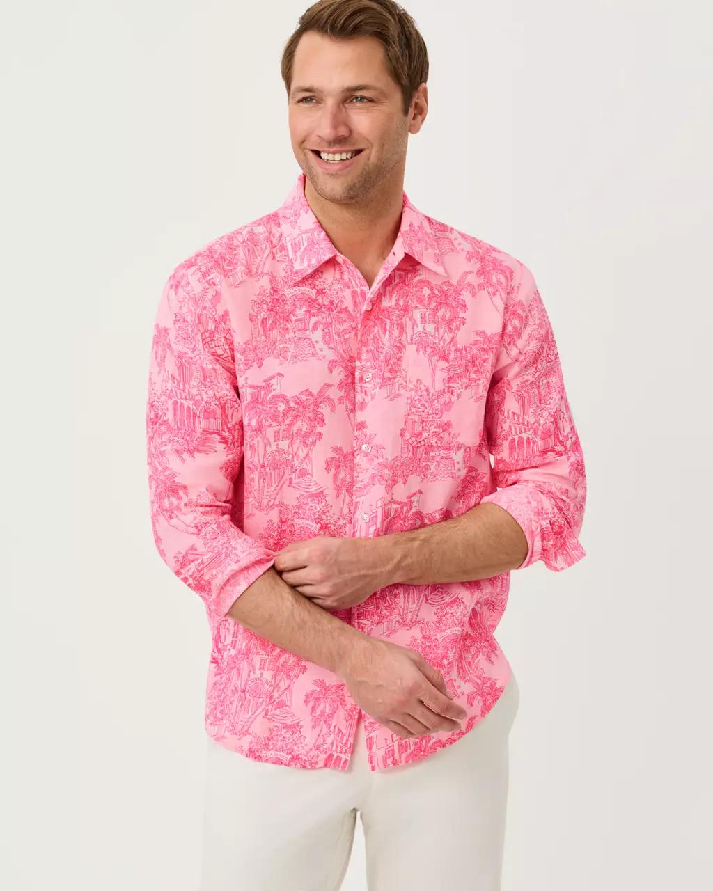 Men's Stuff Addison Button Down Linen Shirt - Conch Shell Pink