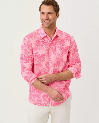 Men's Stuff Addison Button Down Linen Shirt - Conch Shell Pink