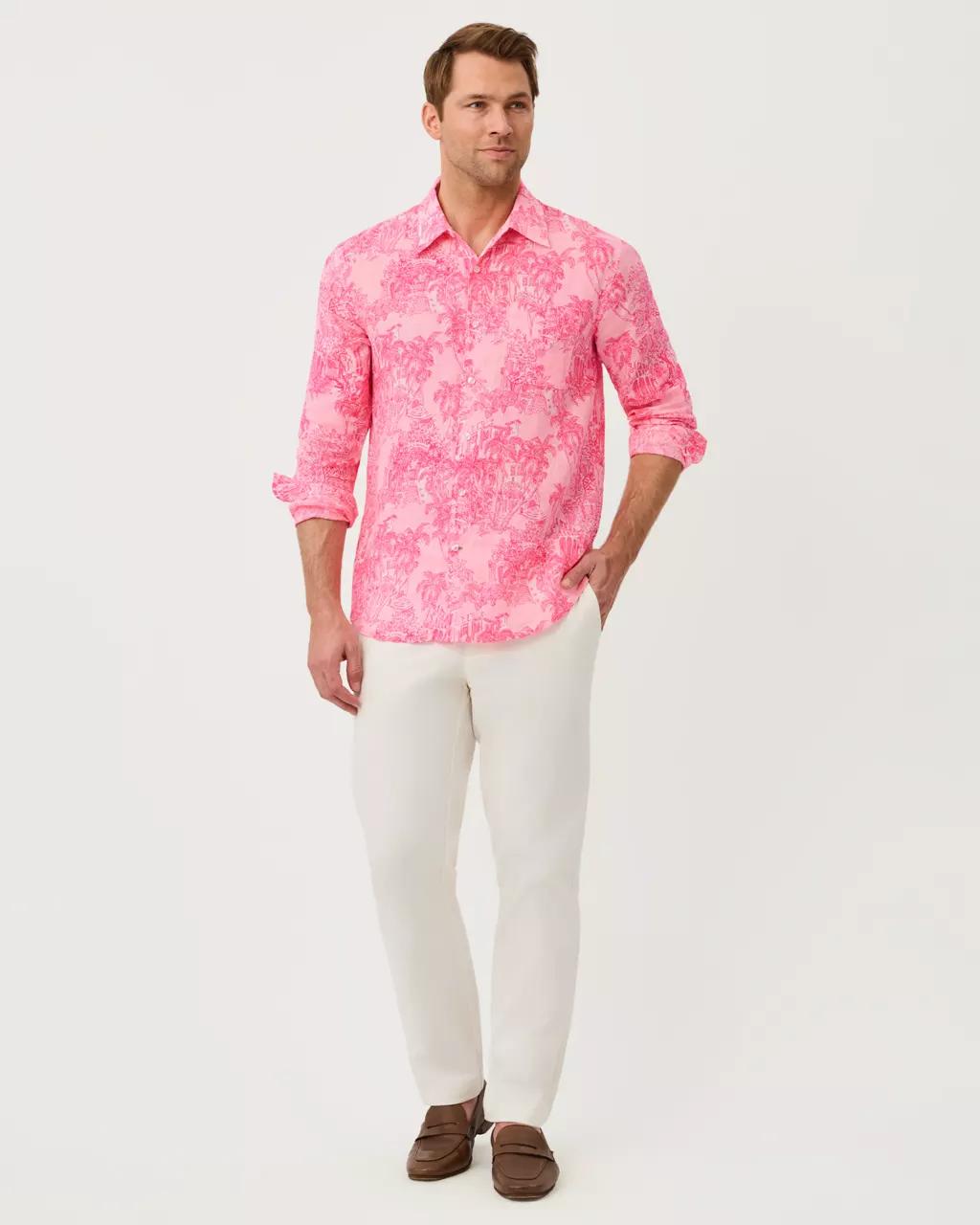 Men's Stuff Addison Button Down Linen Shirt - Conch Shell Pink
