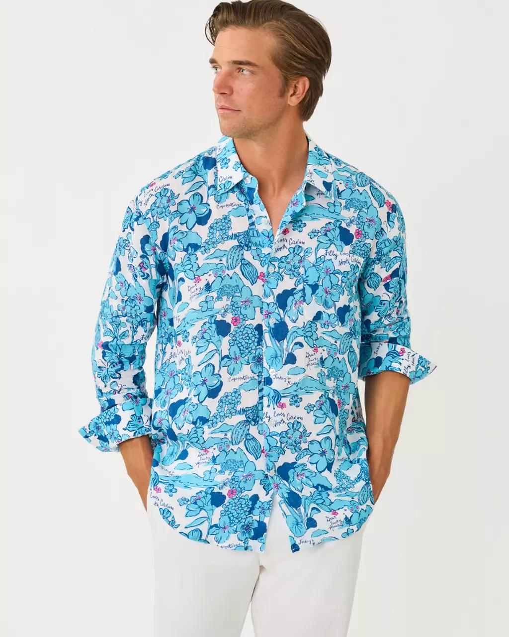 Men's Stuff Addison Button Down Linen Shirt - Capri Blue