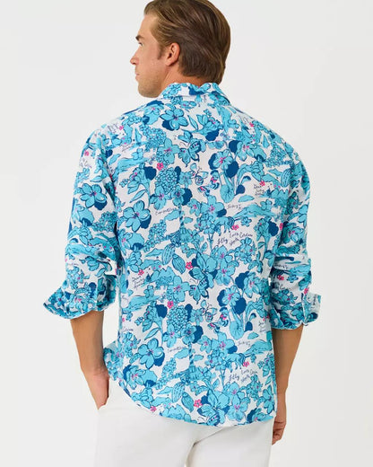 Men's Stuff Addison Button Down Linen Shirt - Capri Blue