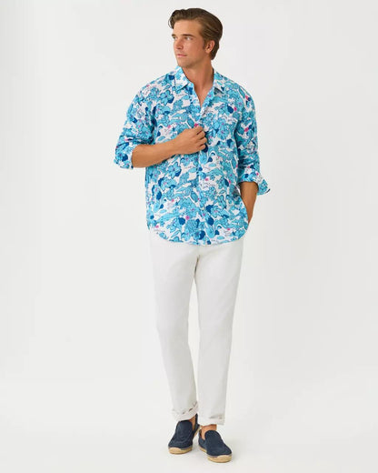 Men's Stuff Addison Button Down Linen Shirt - Capri Blue
