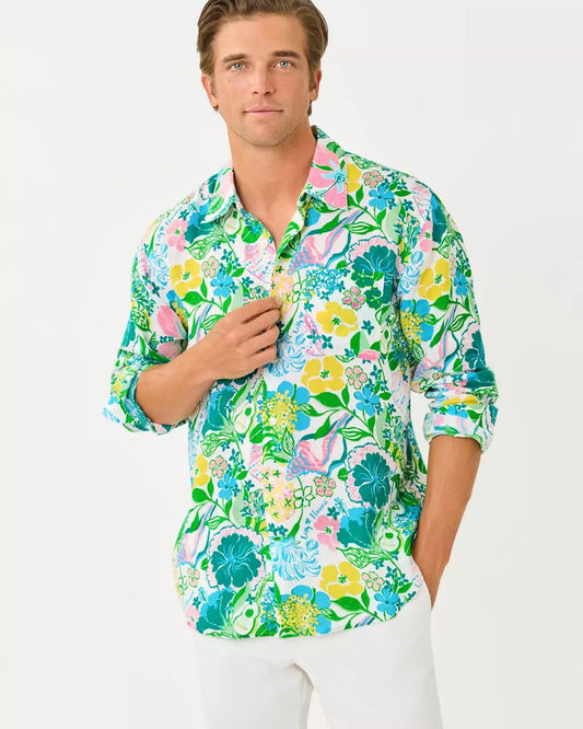 Men's Stuff Addison Button Down Linen Shirt - Multi