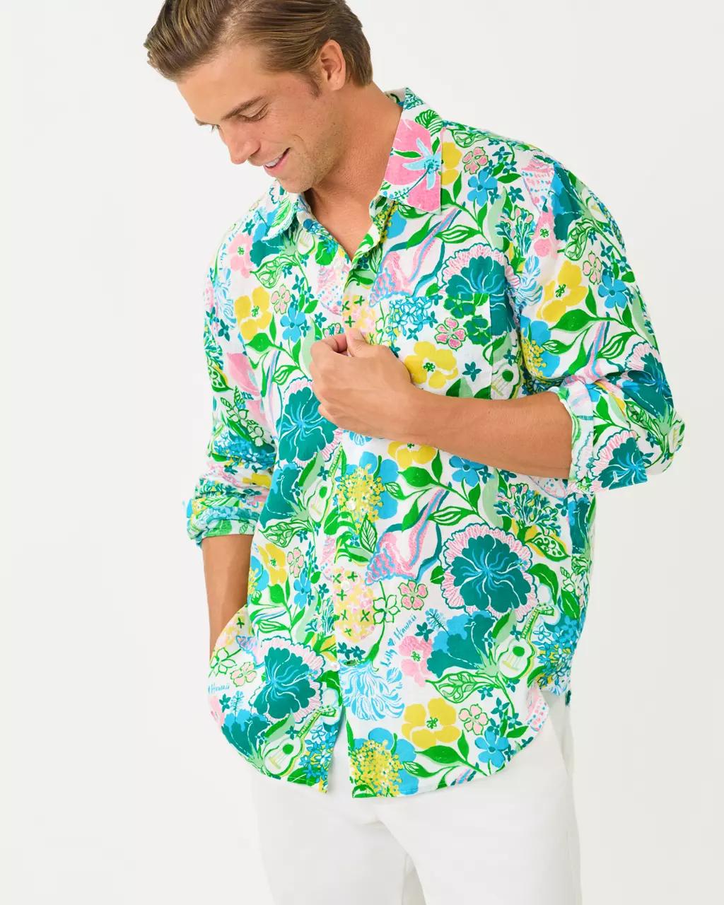Men's Stuff Addison Button Down Linen Shirt - Multi