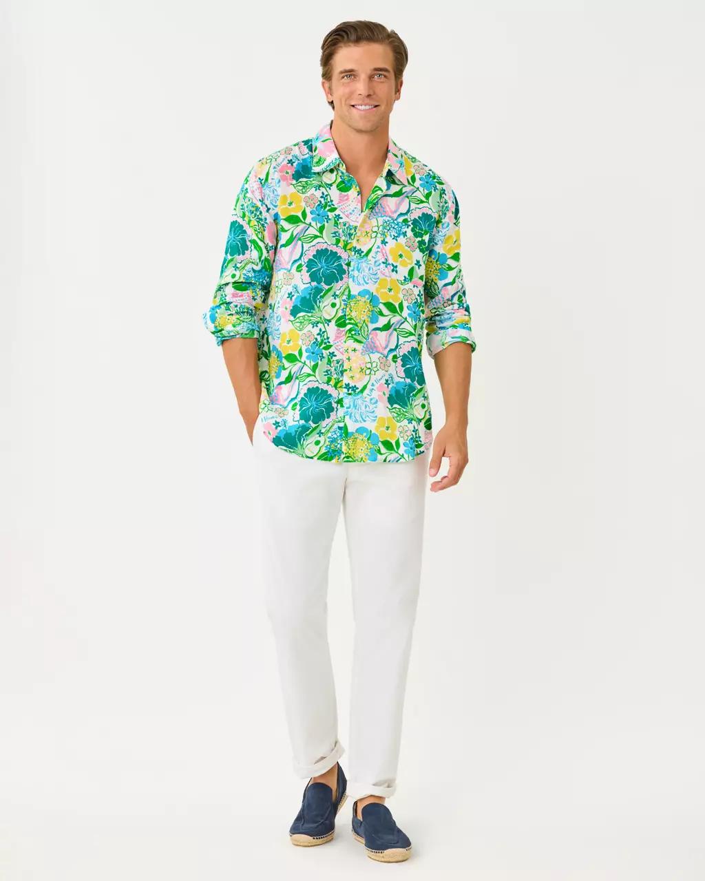 Men's Stuff Addison Button Down Linen Shirt - Multi