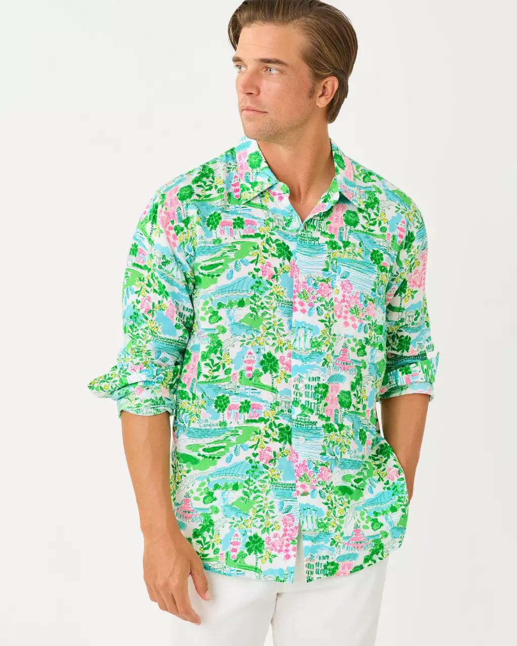 Men's Stuff Addison Button Down Linen Shirt - Multi